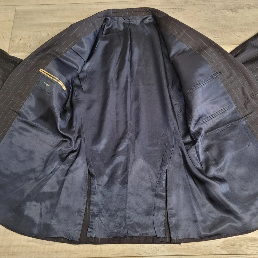 🧥Burberry London Blazer Mens 41 S Navy Pinstripe 100% Wool Suit Jacket USA